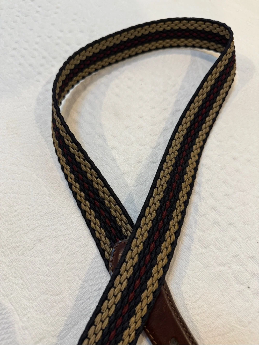 Vintage Brighton Braided Leather Fabric Belt With Silver-Tone Buckle